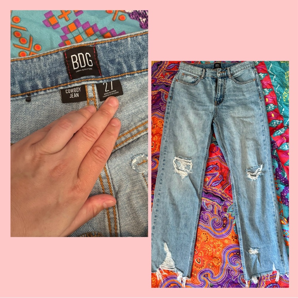BDG Blue Straight Leg Jeans with Vintage Distressing